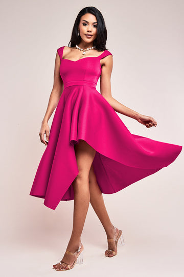 Asymmetric Flared Hem Midi Dress Goddiva